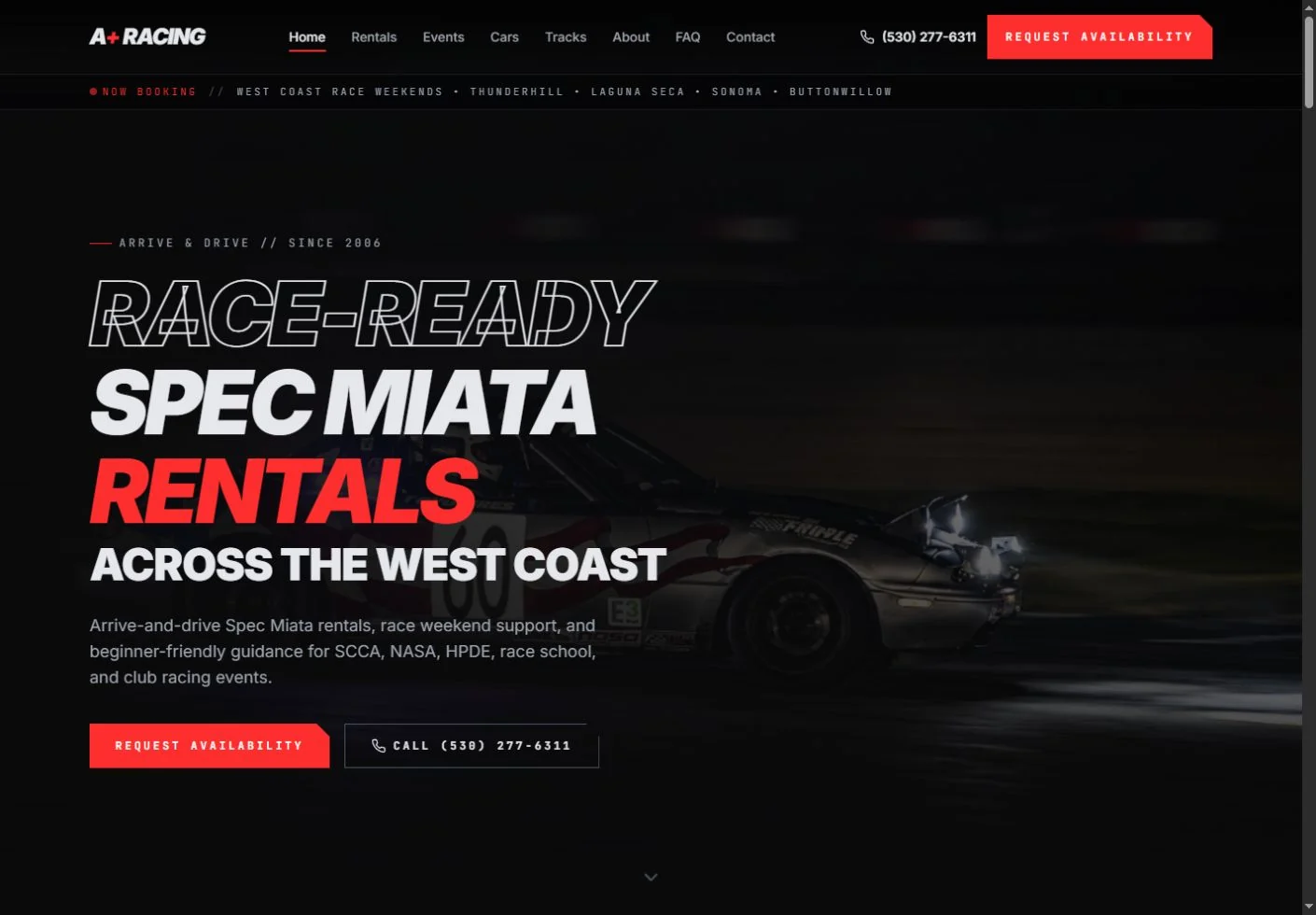 A+ Racing website on desktop