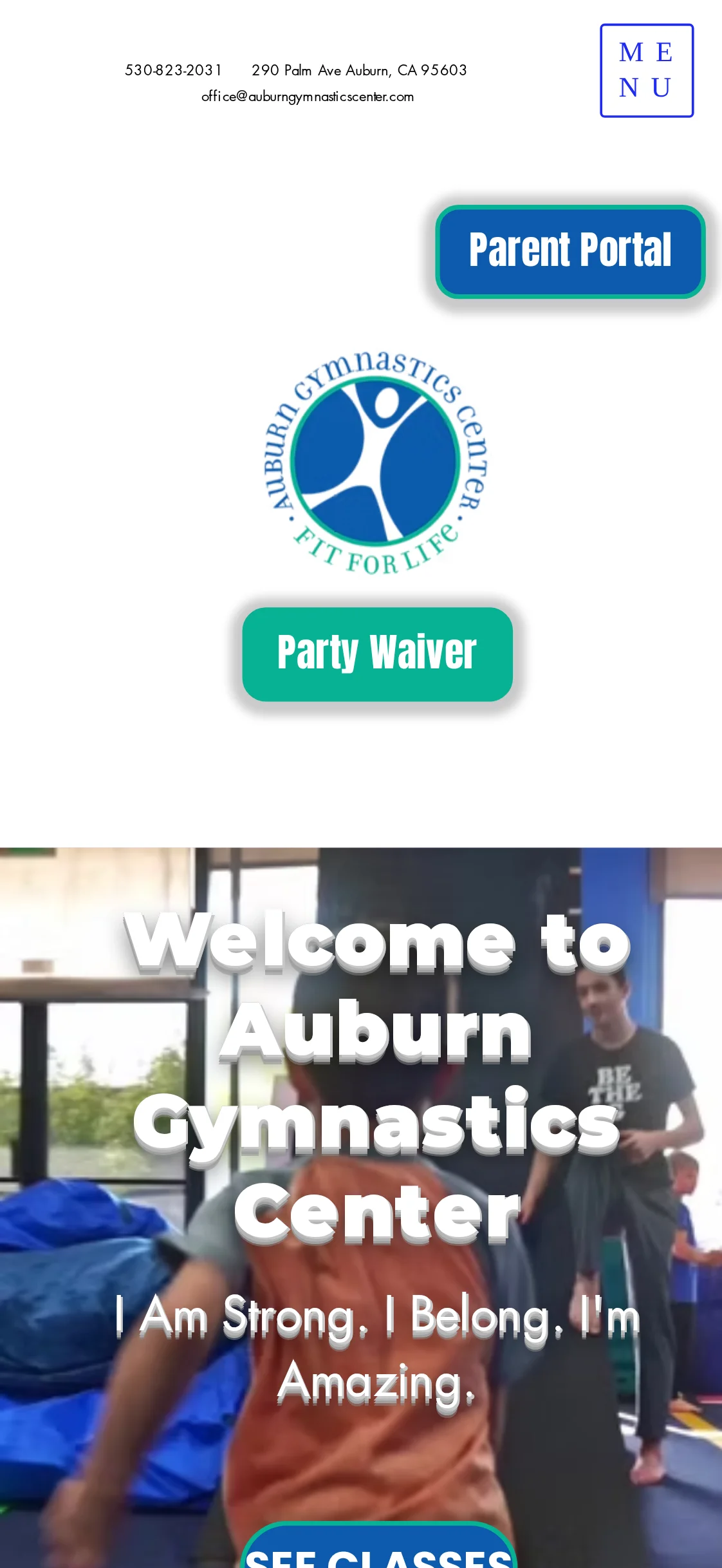 Auburn Gymnastics Center website on mobile