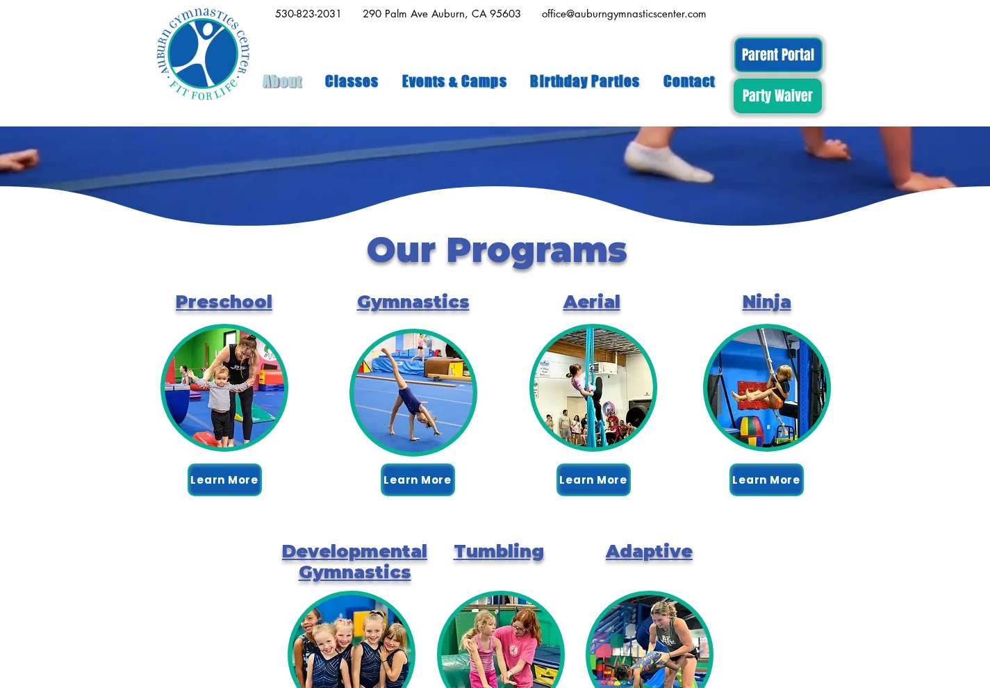 The live website presents the center’s programs for families exploring classes in Auburn.