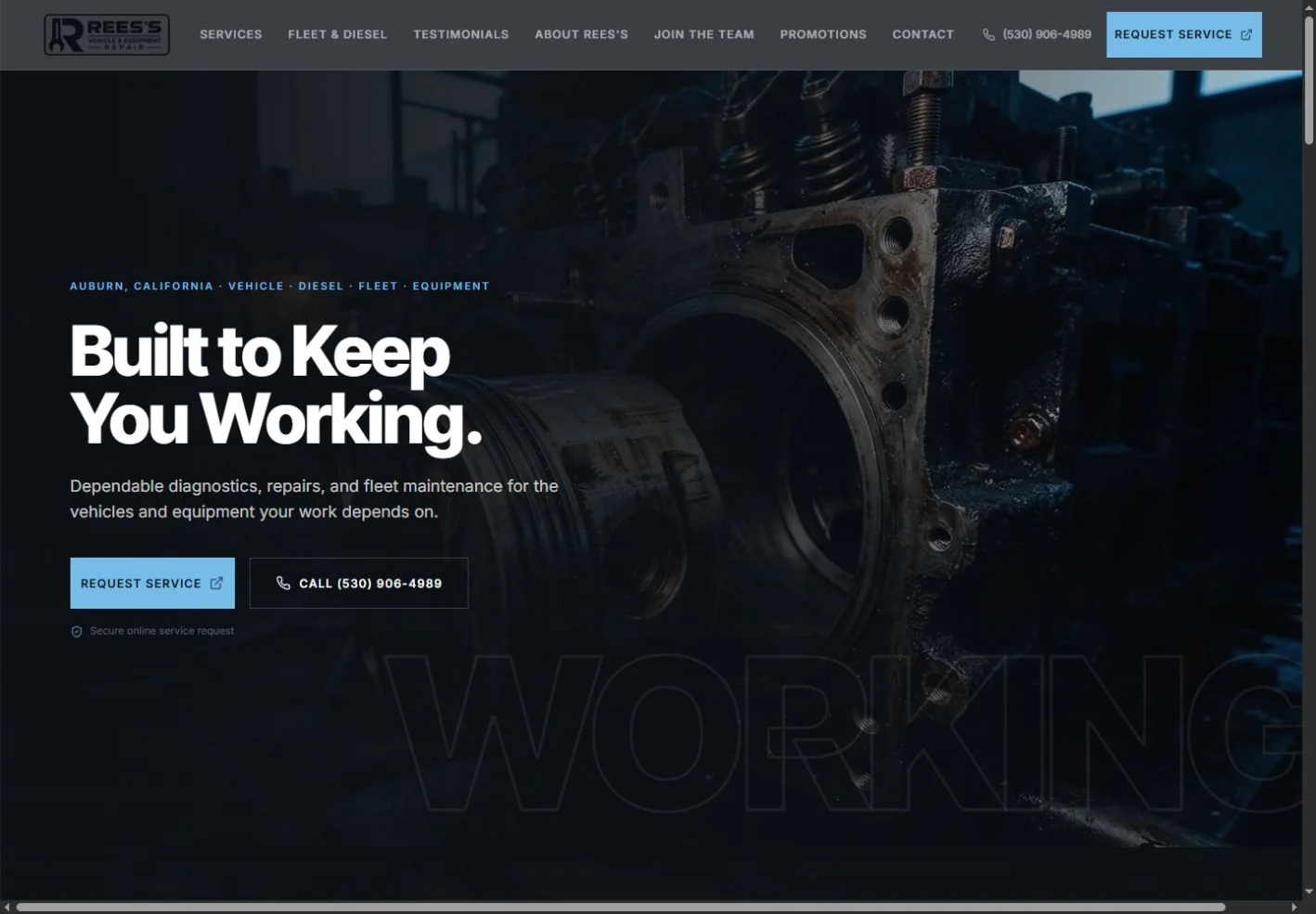 Rees’s Vehicle & Equipment Repair website on desktop