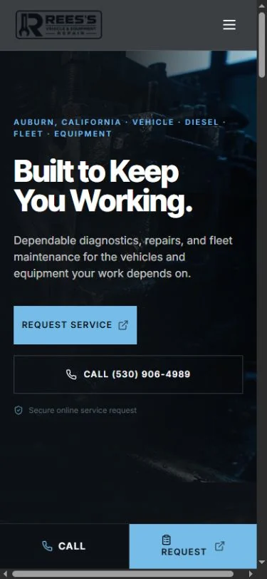 Rees’s Vehicle & Equipment Repair website on mobile