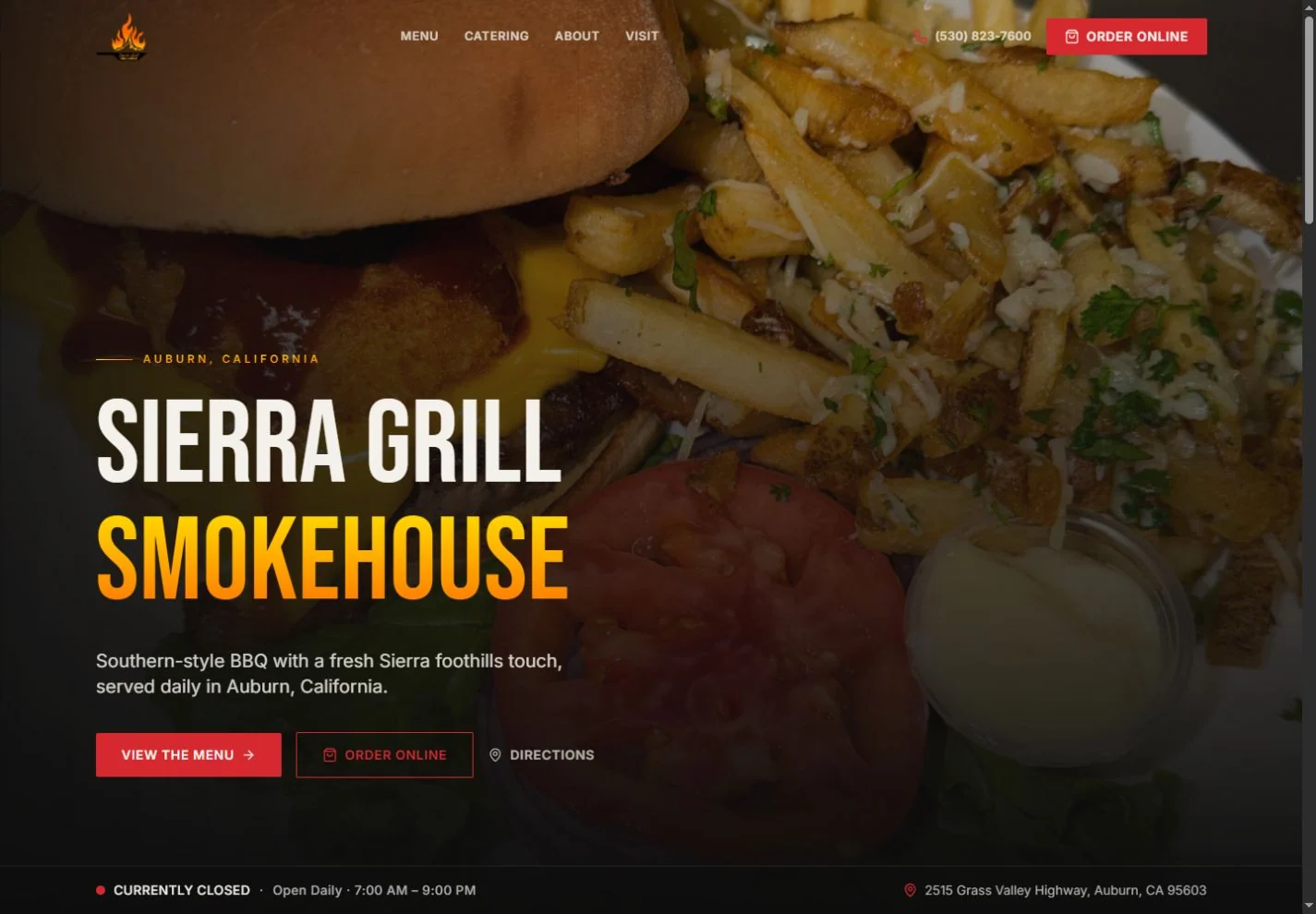 Sierra Grill Smokehouse website on desktop